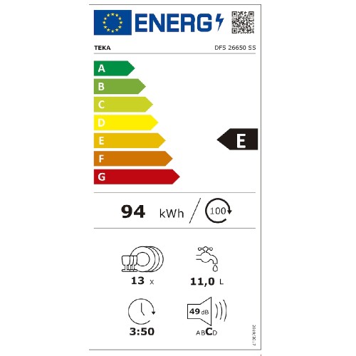 DISHWASHER FREESTANDING  60CM  DFS 26650 SS (E / INOX / 13ΣΕΡΒ)